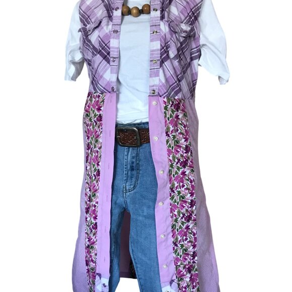 Patchwork Duster: Upcycled Boho Dress, Violet Spring Jacket (Size Small) - Picture 11 of 14